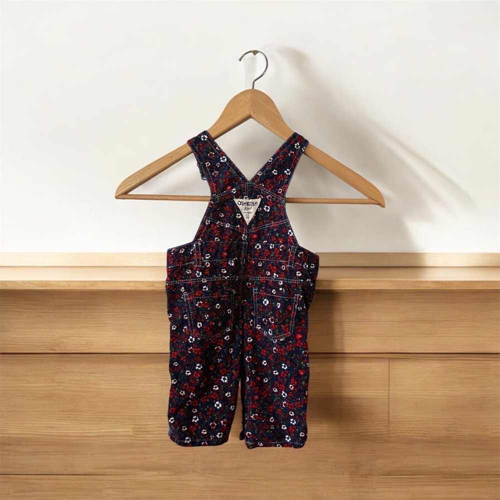OSHKOSH B’GOSH Vestbak Girls 3 Months Floral Corduroy Overalls Country Cottage - Picture 2 of 9
